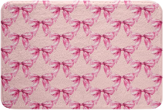 jejeloiu Peach Pink Bows Bathroom Rugs 16"x24" Kids Coquette Bows Bath Rugs for Shower Tub for Watercolor Bow Bath Mats for Bathroom Non-Slip Bowknot Bathroom Accossories