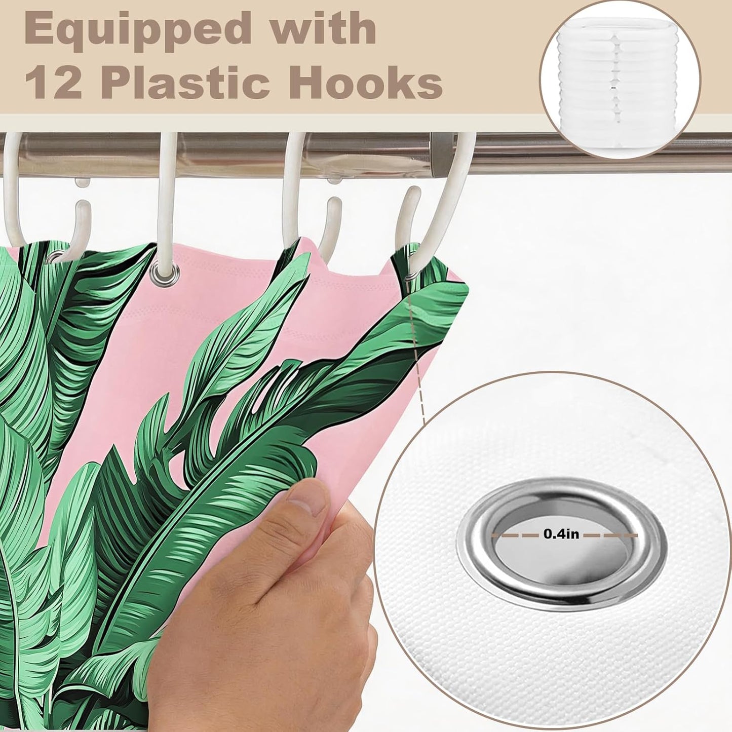 Tropical Shower Curtain, Botanical Shower Curtains for Bathroom Clearance, Pink Bathroom Curtain Set, Palm Tree Decorative Bath Curtains, Waterproof, with Hooks, Machine Washable 72x72 in