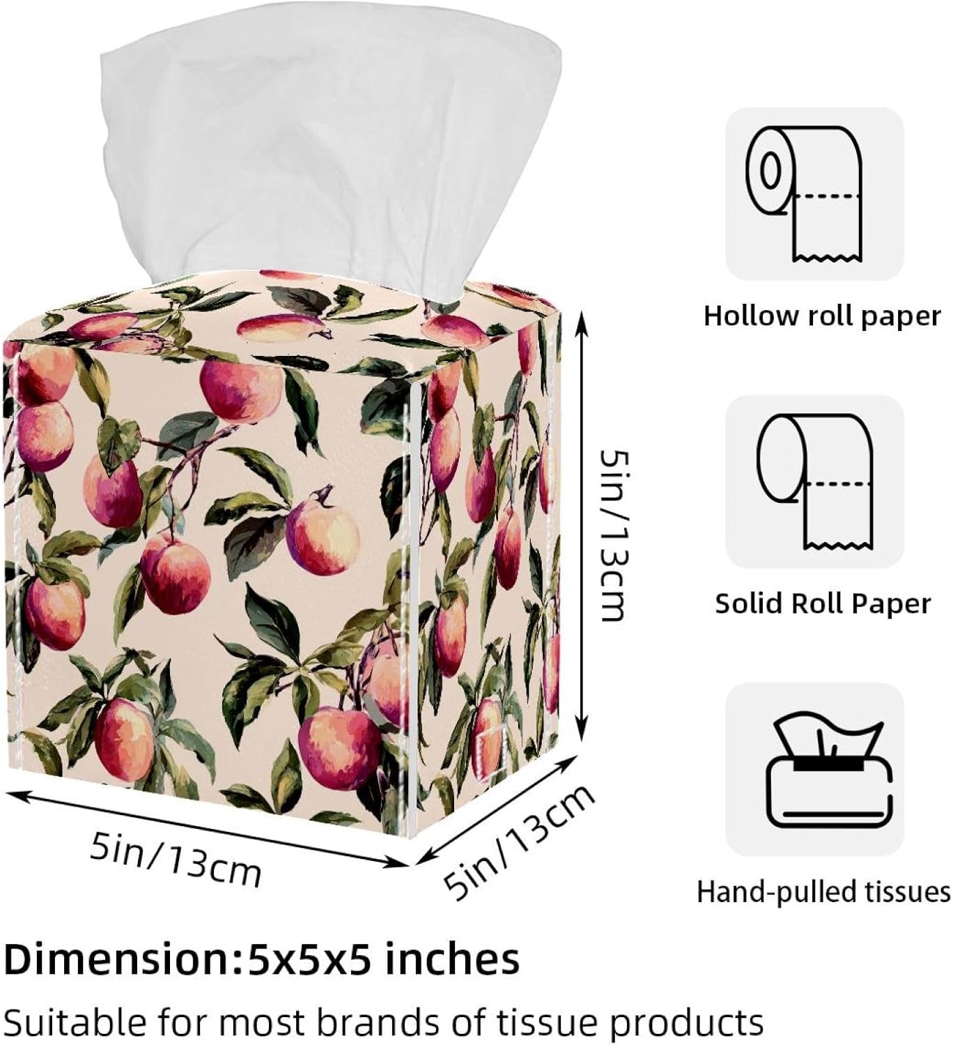 Pink Peach Pattern (2) Tissue Box Holder, PU Leather Tissue Box Cover Square, Paper Facial Decorative Tissues Cover for Night Stands Bathroom Office Home Decor