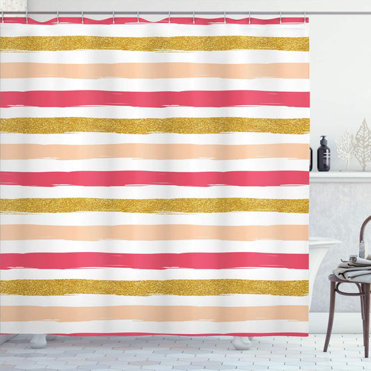 Ambesonne Abstract Shower Curtain, Horizontal Funky Stripes in Paintbrush Style Modern Colorful Illustration, Cloth Fabric Bathroom Decor Set with Hooks, 69" W x 84" L, Pale Peach