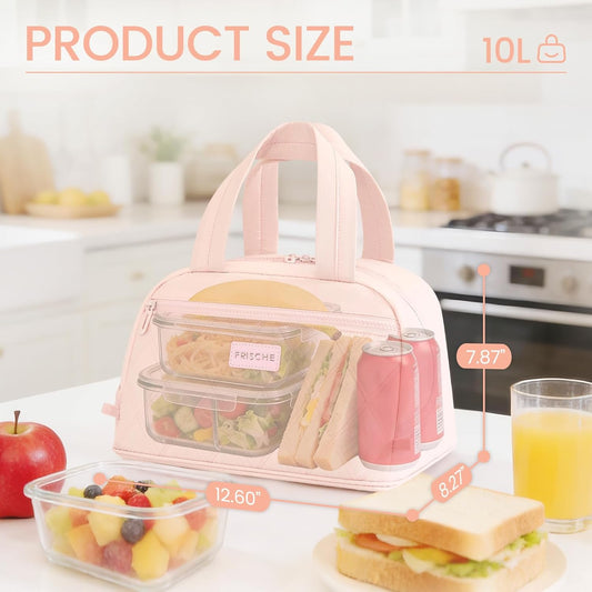 Insulated Lunch Box for Women Cute,Small Leakproof Reusable Cooler Bag with Strap, Lunch Box for Work Beach Camping,Pink
