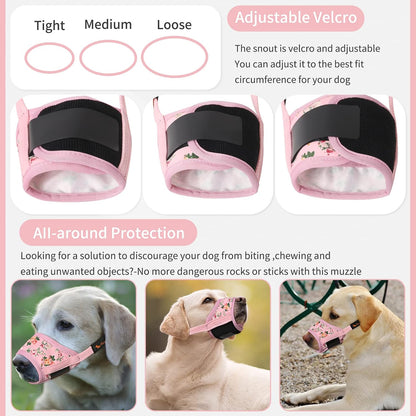 HEELE Dog Muzzle,Soft Nylon Muzzle Anti Biting Barking Chewing,Air Mesh Breathable Drinkable Adjustable Loop Pets Muzzle for Small Medium Large Dogs 4 Colors 4 Sizes (P-Pink Flower, S)