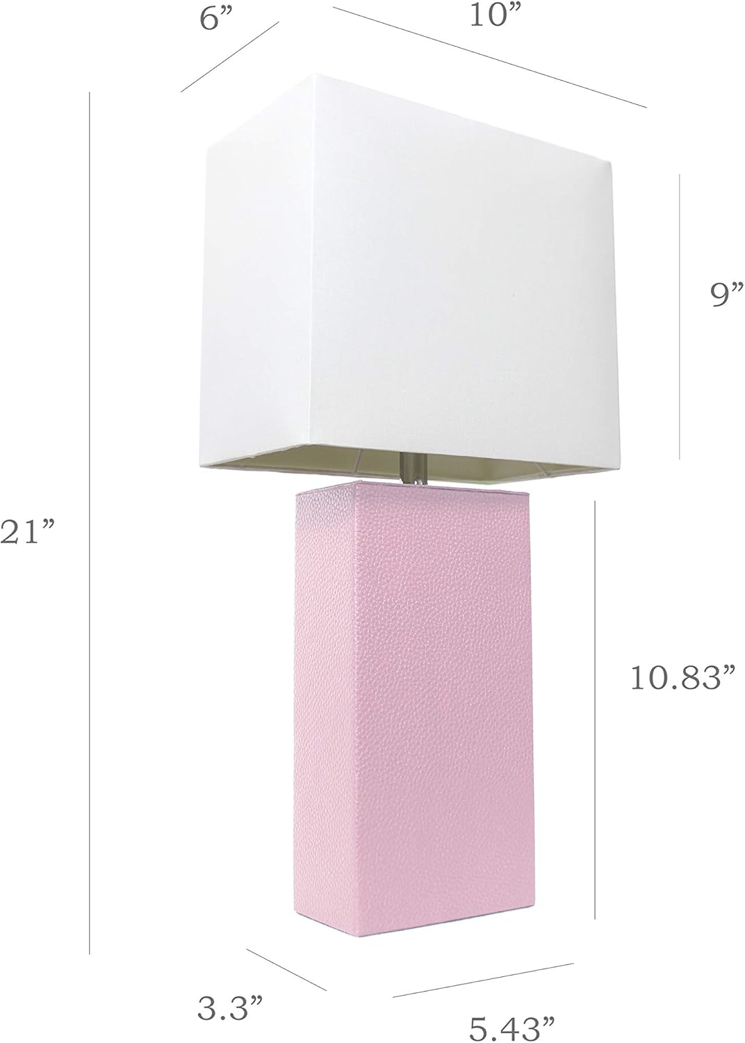 Elegant Designs LT1025-BPK Modern Leather Table Lamp with White Fabric Shade, Blush Pink