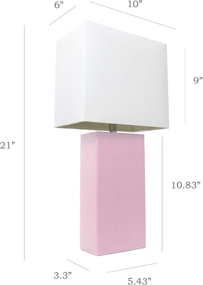 Elegant Designs LT1025-BPK Modern Leather Table Lamp with White Fabric Shade, Blush Pink