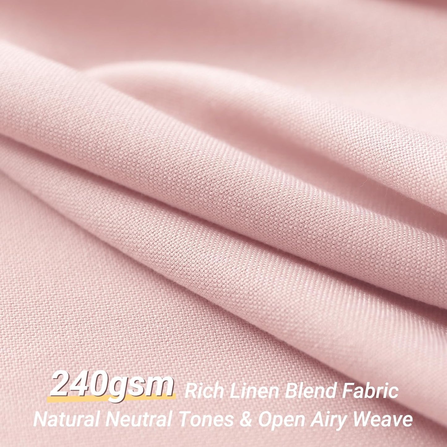 Extra Long Pink Linen Shower Curtain, Heavy Duty Fabric Shower Curtain for Girl's Room Partition, 84 Inches Luxury Hotel Spa Quality Weighted Bath Curtain Set with 12 Plastic Hooks, 72x84 Blush Pink