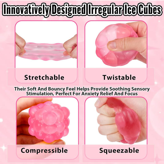 Ice Cube Squishy Fidget Toy, Standard Size 1.96 in Stress Ball for Adults and Kids, Puffwize Soft Textured Sensory Toy with Irregular Shape for Anxiety Relief and Improving Focus(Pink)
