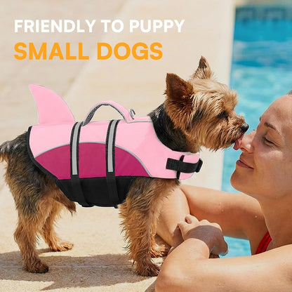 Queenmore Shark Dog Life Vest, XXL Dog Life Jacket for Swimming Boating for Large Dogs in Pool Lake Rescue Handle, Leash Hook, Reflective Strip, High Buoyancy