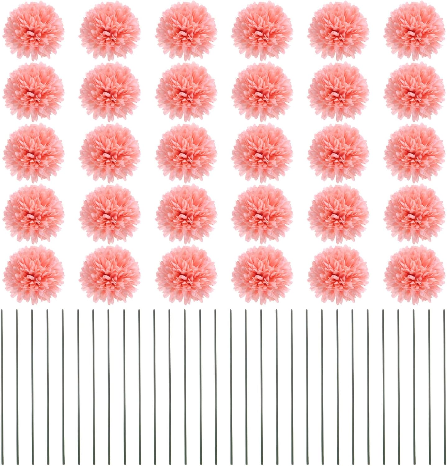 M METERXITY 30-Pack Artificial Chrysanthemum Ball Flowers,11 Inch Faux Chrysanthemum Silk Bouquets Real Touch Faux Flowers for Home/Wedding/Christmas/Party[Peach Pink]
