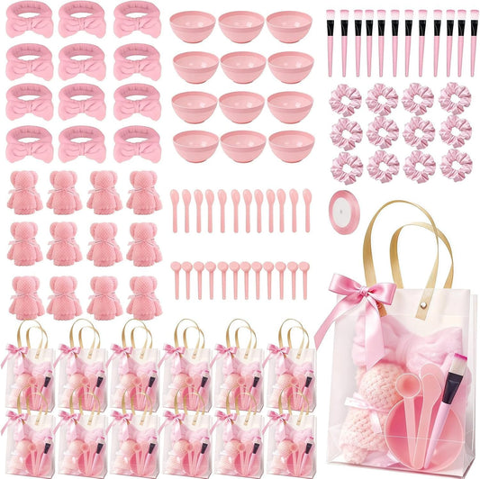 97 Pcs Spa Party Favors Sleepover Party Supplies Include Bow Headband Scrunchies Gift Bag Face Mask Mixing Bowl Set Face Wash Cloths for Spa Sleepover Birthday Party Women Bridesmaid Return Gifts