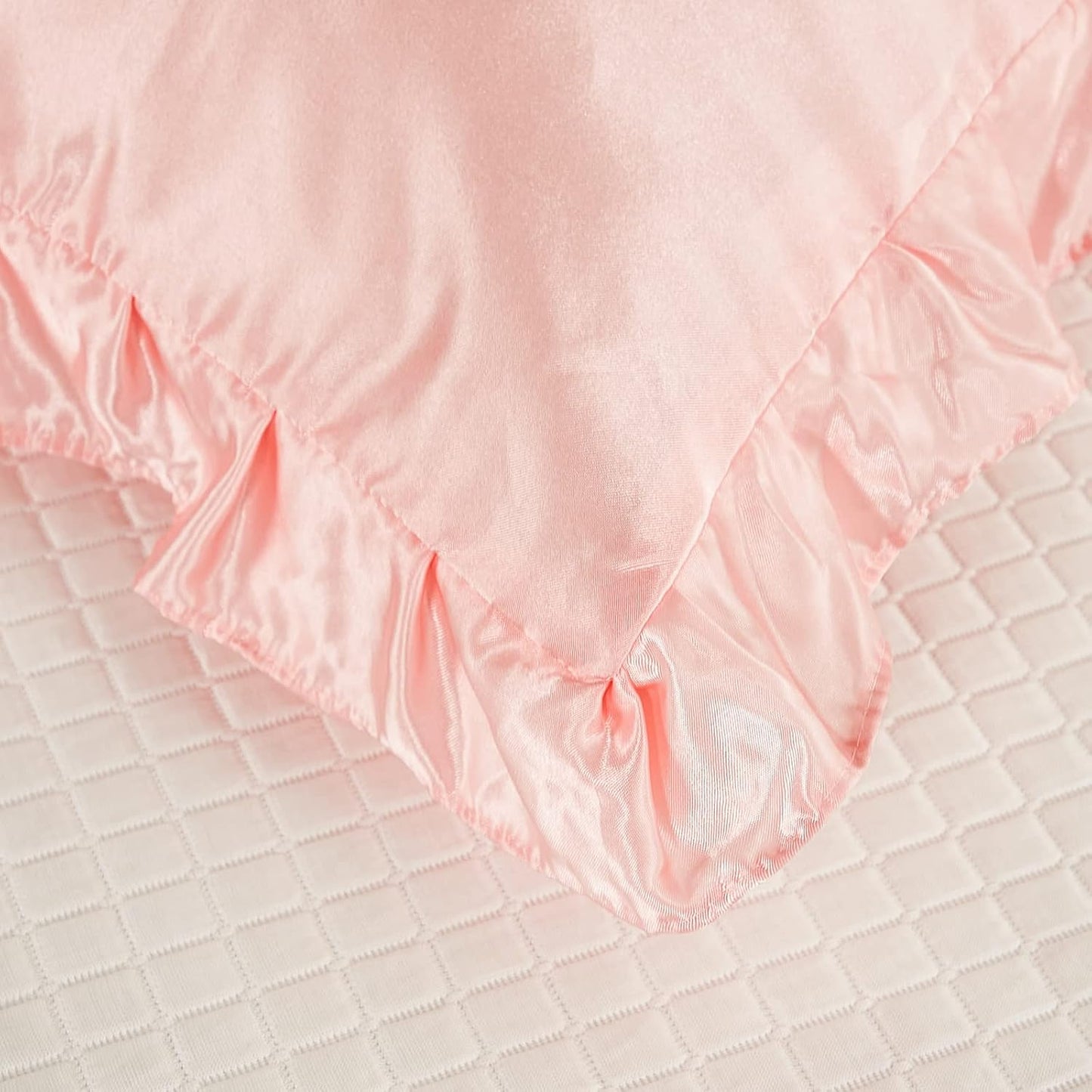 Pink Satin Pillowcases with Romantic Blush Ruffle, Silky Satin Pillow Cover 2 Pack, Super Smooth Lightweight, Farmhouse Lace Fringed Blush Pillow Shames, 20X40 Inches