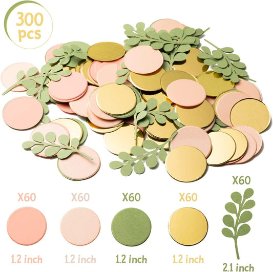 BeYumi 300Pcs Back to School Sage Olive Green Peach Blush Round Scatter Confetti Dots Greenery Eucalyptus Paper Confetti Table Decoration Bridal Wedding Baby Shower Birthday Holiday Party Supplies