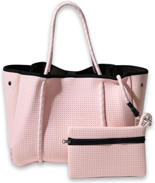 POPUPS Large Neoprene Tote Bag for Women - Everyday Designer Handbag for Travel Work and Beach with Pockets and Zipper Pouch