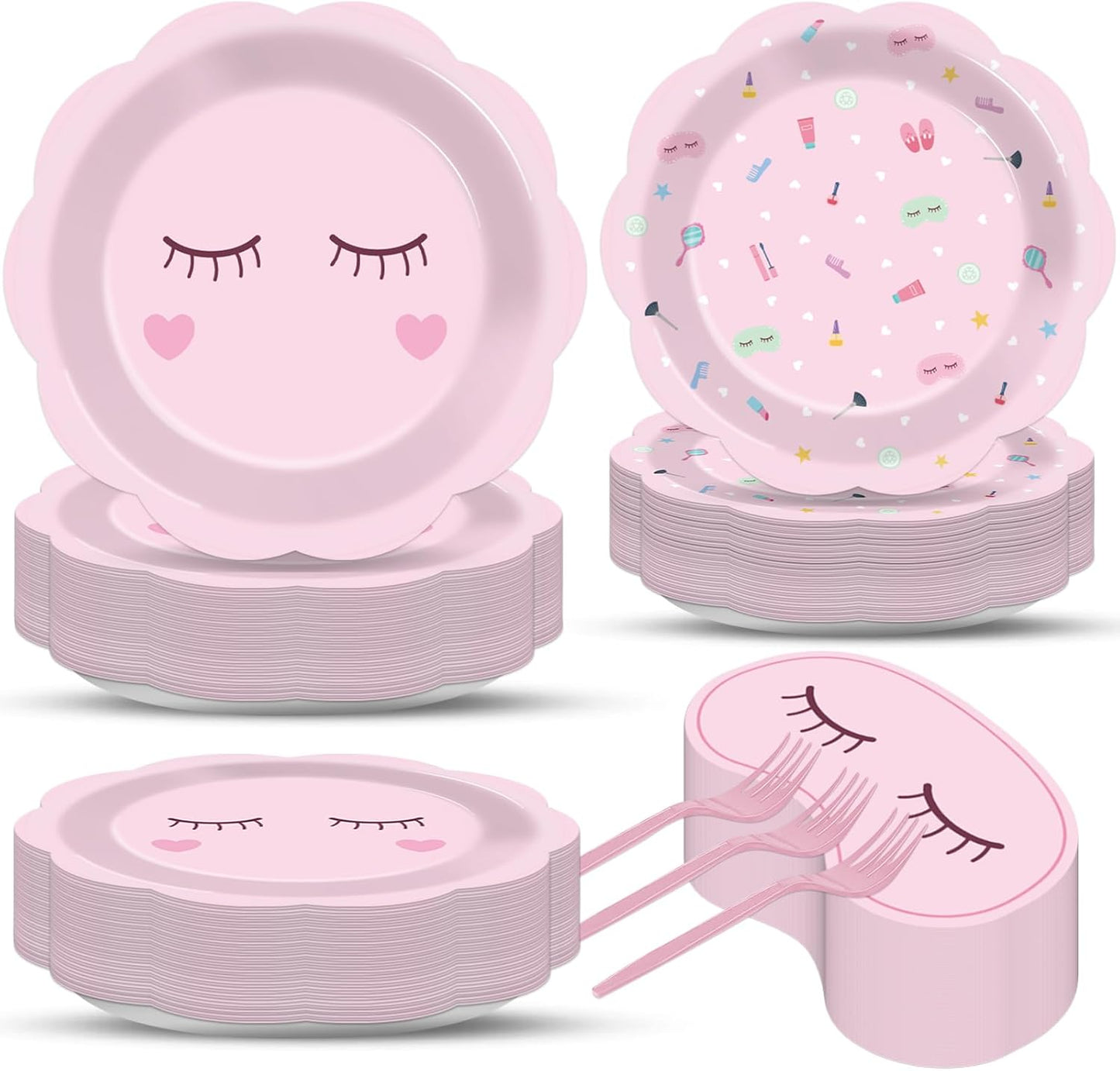 200 Pcs Spa Party Decorations Spa Paper Plates Napkins Pink Sleepover Tableware Dinnerware Set Dinner Dessert Plates Slumber Party Supplies for Girls Makeup Birthday Pajama Parties Favors Table Decor