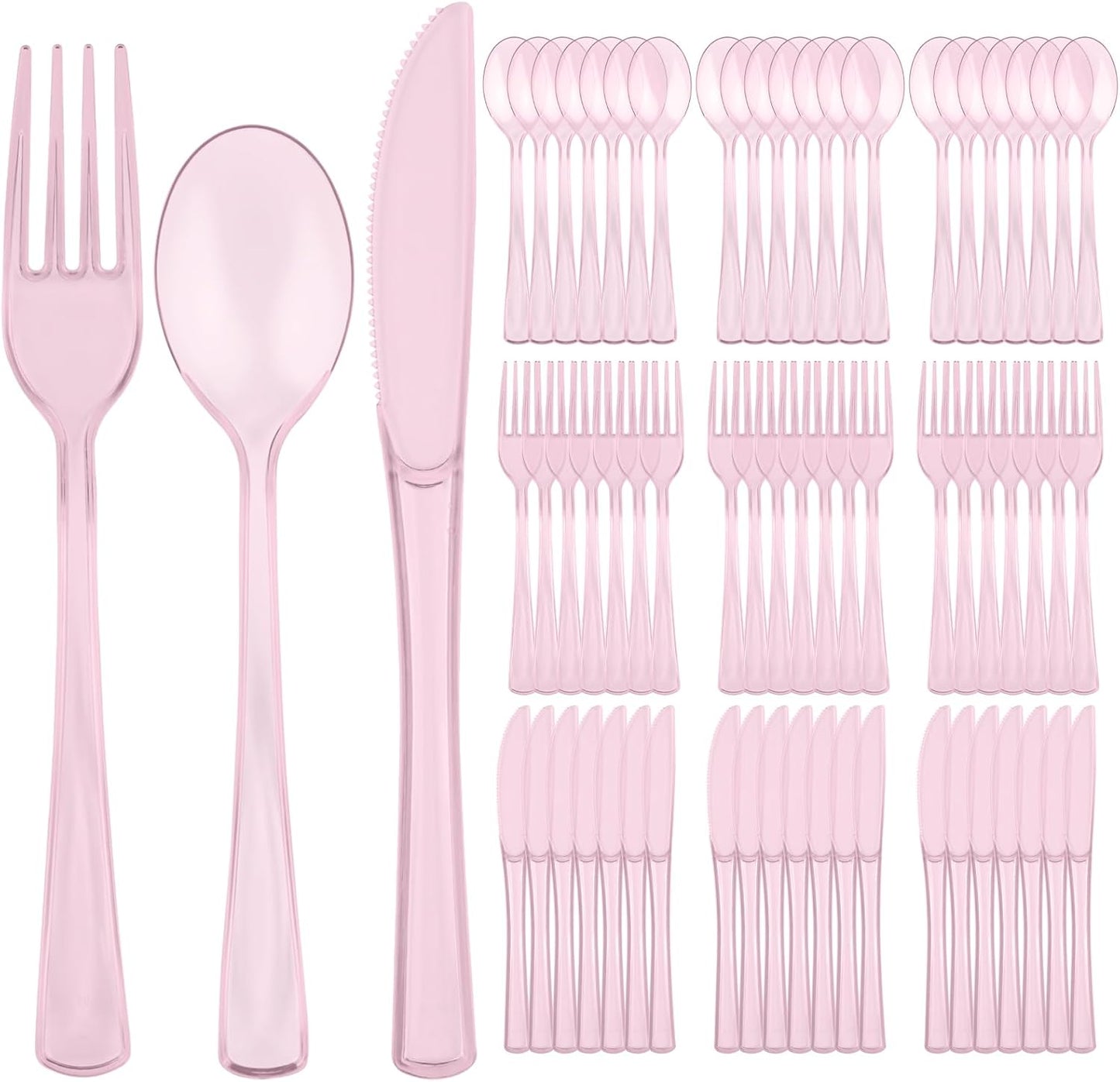 75 PCS Plastic Silverware Disposable Silverware Heavy Duty Utensil Sets 25 Of Each Forks Knives & Spoons Disposable Cutlery Set For Easter,Birthday,Baby Shower,Garden Party,Wedding(75,Pink)