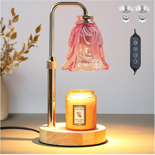 Candle Warmer Lamp with Timer Dimmer Adjustable Height for New Home House Bedroom Decor,Wax Melt Warmer with 2 Bulbs for Jar Candles, Gifts for Mom Women Friend Sister Mothers Day Birthday | Pink