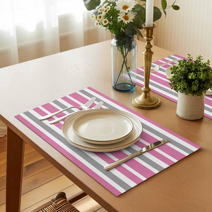 Pink Grey and White Stripes Placemat Set of 6 Non-Slip Placemats for Dining Table Farmhouse Stripe Washable Table Mats, Heat Resistant Kitchen Table Mats for Party, Dining Room & Home Decor