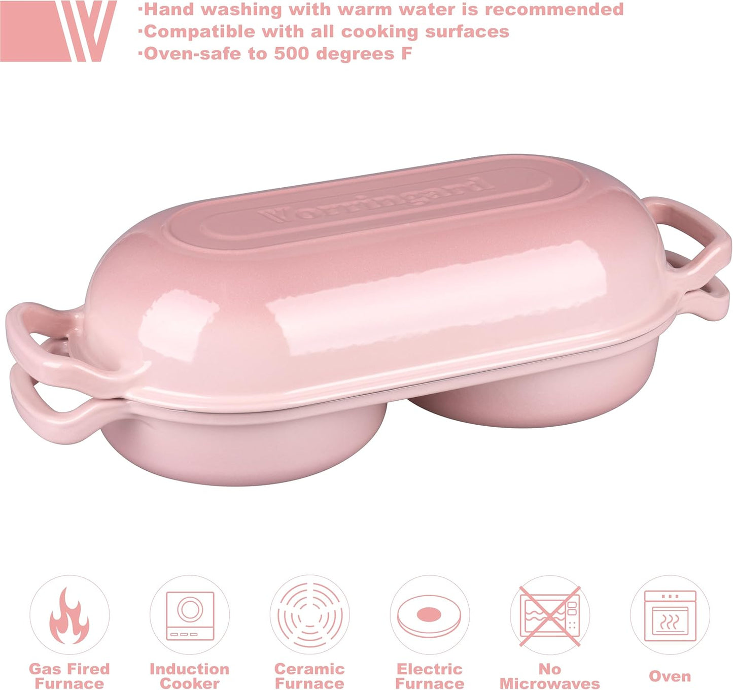 VORRINGARD Enameled Cast Iron Double Dutch Oven with Lid, Dual Round Loaf Pan, Bread pan for Homemade Sourdough Bread Baking, Pink
