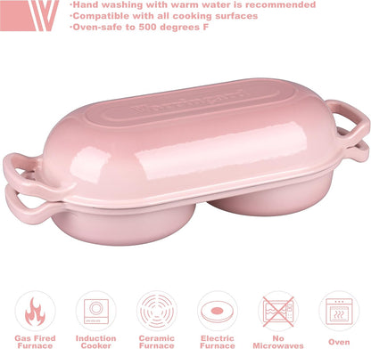 VORRINGARD Enameled Cast Iron Double Dutch Oven with Lid, Dual Round Loaf Pan, Bread pan for Homemade Sourdough Bread Baking, Pink