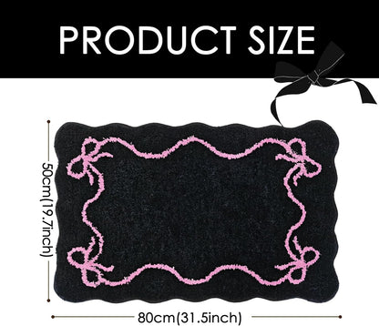 Mocsicka Pink Bow Bath Mat Cute Bow Bathroom Rug Super Soft Absorbent Black Pink Bathroom Rugs Non Slip Bath Mat Machine Washable Rug for Bathrooms 20x32 inches