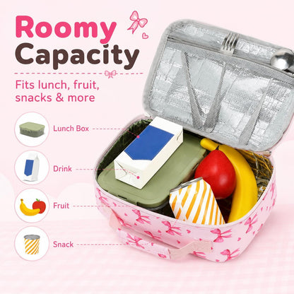 LOIDOU Lunch Box for Kids Boys Girls Insulated Lunch Bag Thermal Meal Tote Reusable Lunch Pail Bags for School Travel (Bow Tie Pink)