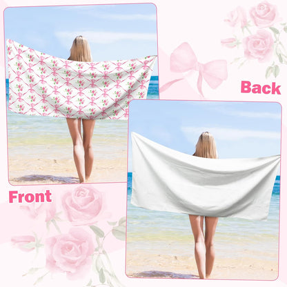 Coquette Pink Bow Rose Magnetic Beach Towel - 74.8"x30" Sand Free Quick Dry Microfiber Towel with Built-in Magnets Lightweight for Beach Chair Car Door Pool Travel Yoga with Storage Bag