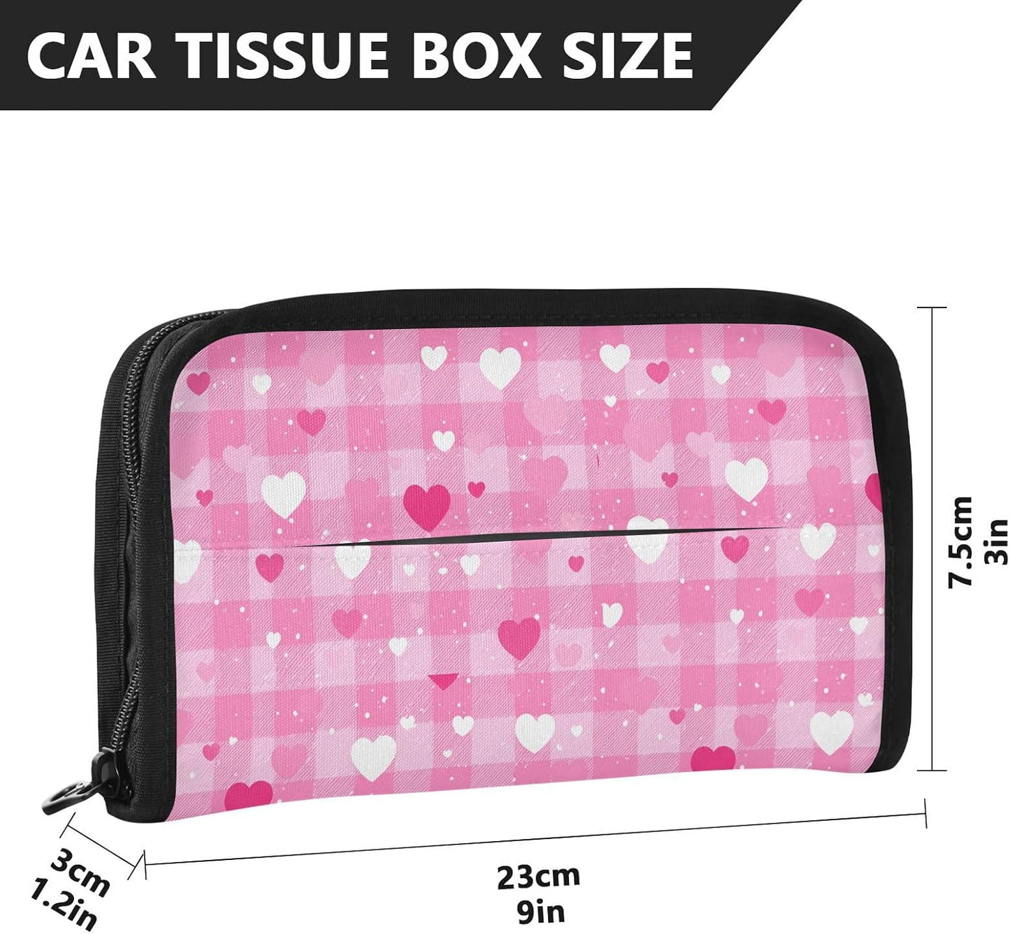 Car Tissue Holder Car Visor Organizer Tissue Box Holder for Car Sun Visor Organizer with Car Vehicle Accessories Essentials Interior for Women Men Pink Checkerboard Heart Speckle