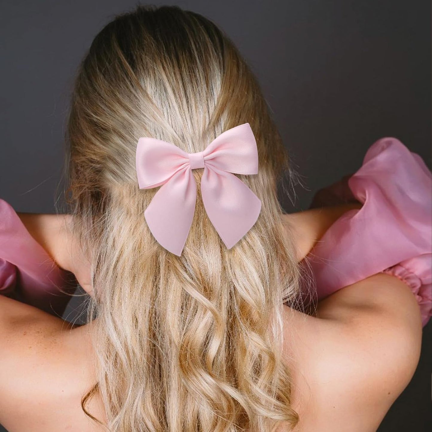 3.5 Inch Cheer Bow Clips for Women Girls Thick Ribbon Boutique Alligator Clips with Tails Hair Accessories for Older Kids Children Young Girls 2 Pcs (Light Pink)
