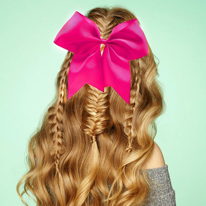 4pcs Large Cheering Bows 8 Inch Pink Cheerleading Bows with Elastics Hair Ties Bands Ponytail Holder for Cheerleader Softball Football Competition College Sport