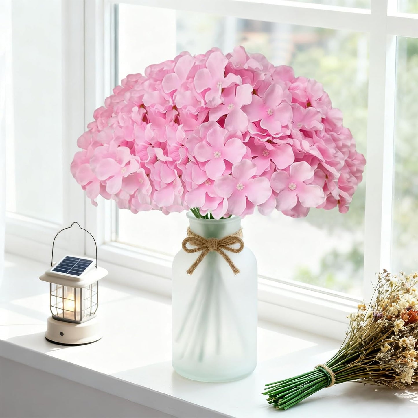 20 Pcs Pink Hydrangea Artificial Flowers Bulk, Faux Hydrangea Flowers Heads, Artificial Fake Silk Hydrangea Flowers with Stems, Pink Flowers Artificial for Decoration Wedding Décor