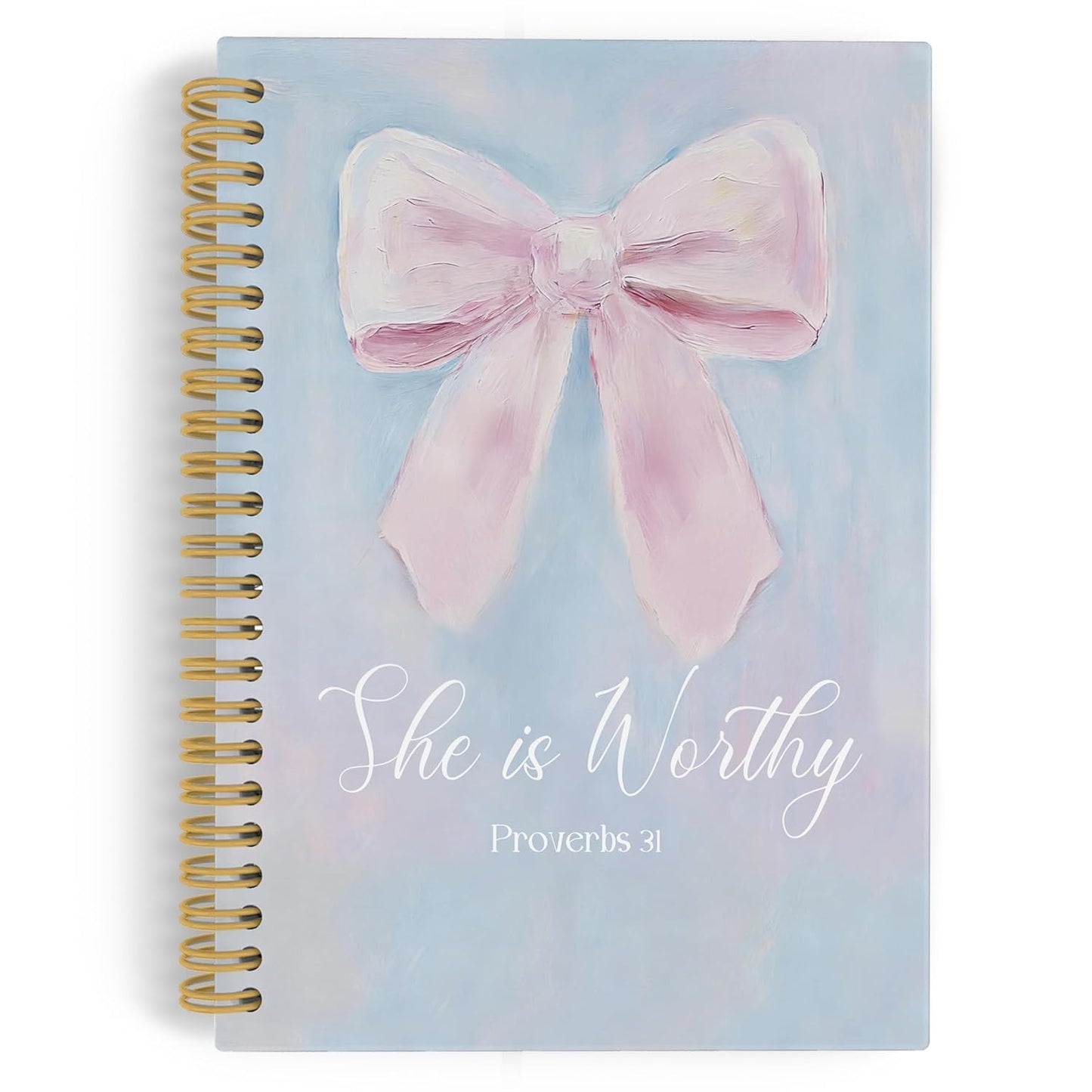 YLZlhb Pink Coquette Bow Christian Spiral Notebook Journal, Pastel Preppy Bible Notebooks for Note Taking, Christian Gifts for Women, She Is Worthy Religious Hardcover Spiral Journal 5.5x8.3 Inches
