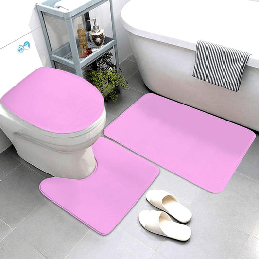 Light-Pink Print Bathroom Rugs Sets 3 Piece - Absorbent Non Slip Washable Bath Mats, U-Shape Toilet Lid Cover, Contour Mat, Soft Shower Mats Bath Rug Mat for Bathroom Toilet Tub