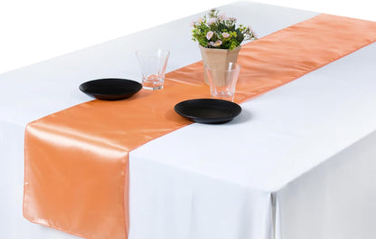 VDS Pack of 2 Satin Table Runners 12" x 108" - Charmeuse Sateen Silk Centerpiece Cloth Linen for Wedding Birthday Graduation Engagement Ceremony Event Party Banquet Table Decoration (Peach)