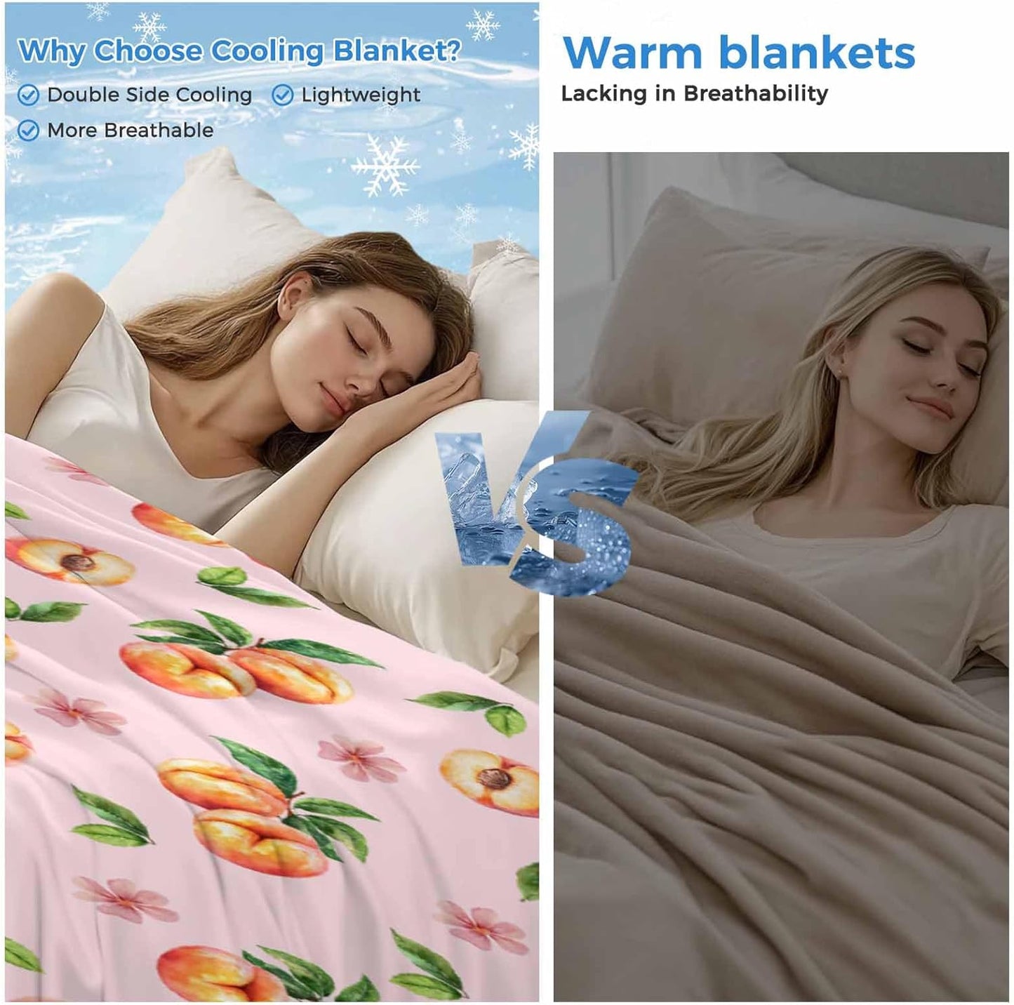 Summer Cooling Blanket for Hot Sleepers & Night Sweats, Fruit Peaches Pink Summer Blanket Breathable Lightweight Throw Blanket Thin Cooling Comforter (30" x 40")