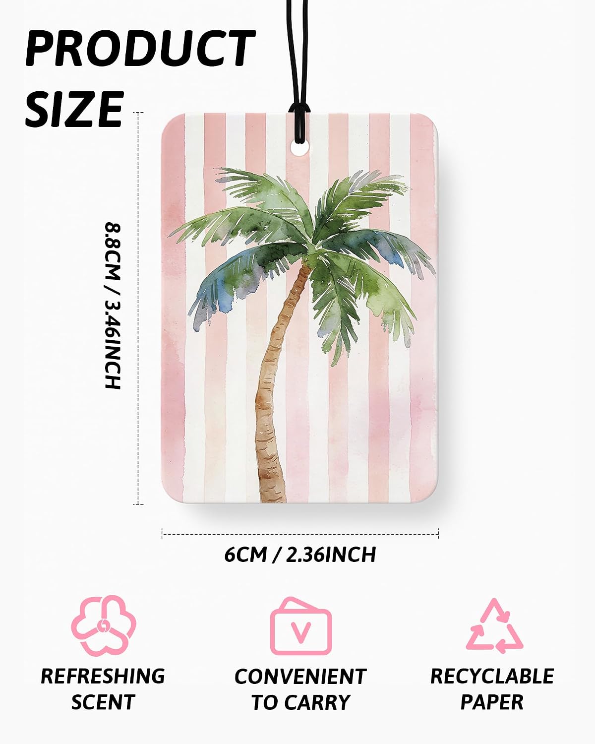 Pink Coastal Beach Car Air Freshener 4 Pcs Coconut Scented, Preppy Palm Tree Sunglasses Car Accessories Mirror Decor for Women, Girly Beachy Hanging Air Freshener for Cars Closet Drawer Books