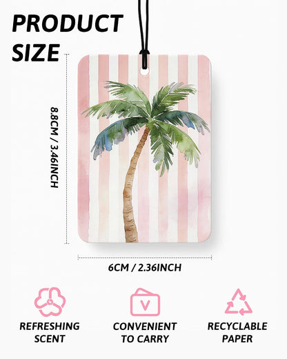 Pink Coastal Beach Car Air Freshener 4 Pcs Coconut Scented, Preppy Palm Tree Sunglasses Car Accessories Mirror Decor for Women, Girly Beachy Hanging Air Freshener for Cars Closet Drawer Books