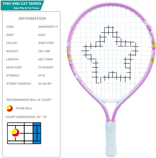 AMA SPORT Kids Tennis Racket for Junior Toddlers Starter Kit 17-25" Tennis Racquet for Girls and Boys with 420D Nylon Shoulder Strap Bag
