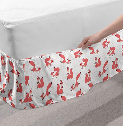 Lunarable Squirrel Bed Skirt, Little Pink Squirrels Under Snowfall Rodent Animal Character Winter Theme, Elastic Bedskirt Dust Ruffle Wrap Around for Bedding Decor, Twin/Twin XL, Pink Peach White