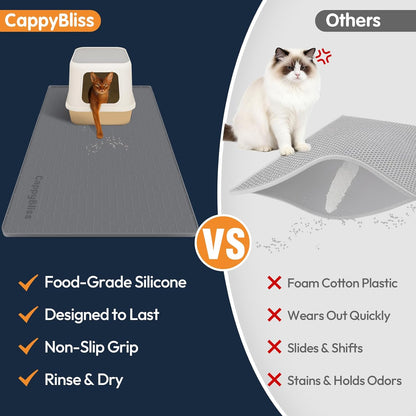 Large Cat Mat for Litter Box, 34"x22" Waterproof Silicone Mat with Litter Trapping, Easy Clean & Non-Slip Floor Pad for Indoor Cats, Pink