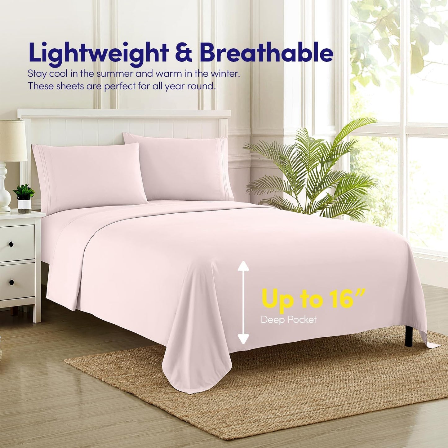 1500 Supreme Collection Queen Sheet Sets Pale Pink - Luxury Hotel Bed Sheets and Pillowcase Set for Queen Mattress - Extra Soft, Elastic Corner Straps, Deep Pocket Sheets, Queen Pale Pink