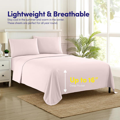 1500 Supreme Collection Queen Sheet Sets Pale Pink - Luxury Hotel Bed Sheets and Pillowcase Set for Queen Mattress - Extra Soft, Elastic Corner Straps, Deep Pocket Sheets, Queen Pale Pink
