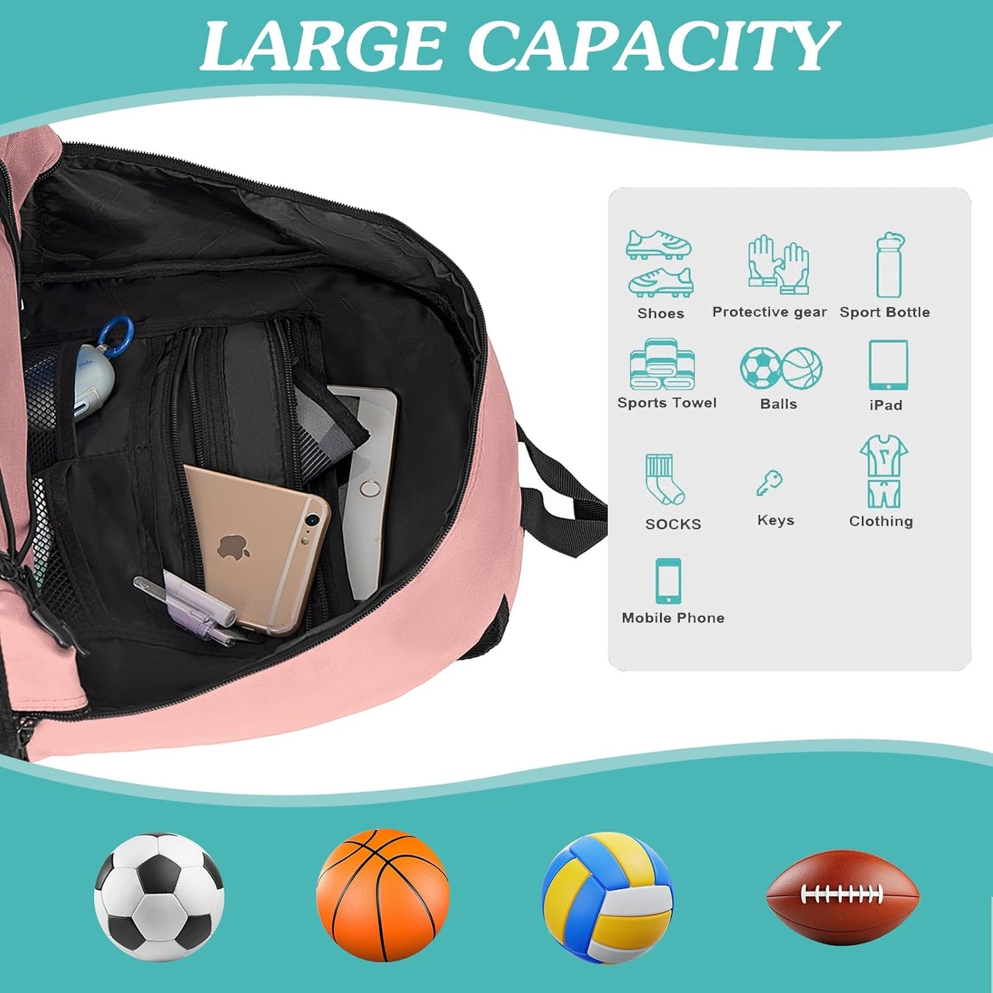 WOLT Soccer Backpack Soccer Bag with Ball Holder & Shoes Compartment, Sport Equipment Bags For Football, Basketball, Volleyball, Gym