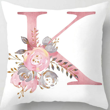 Pink Throw Pillow Covers Cute Alphabet Decorative Cushion Covers Square Letter Throw Pillows Protectors for Sofa Couch Bedroom Chair Home Decor 18 x 18 Inch(K)