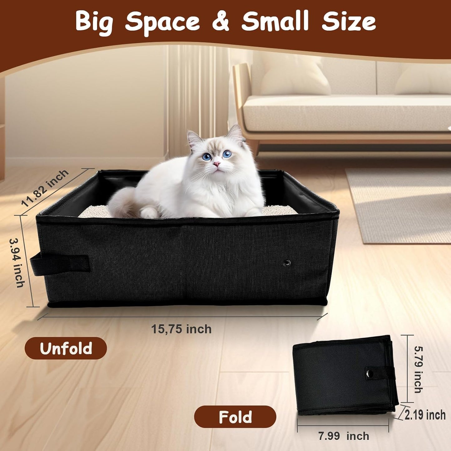 Portable Litter Box for Cats, Foldable & Waterproof Cat Travel Litter Box, 15.75 * 11.82 * 3.94 Inches, Traveling & Camping Cat Supplies - Pink