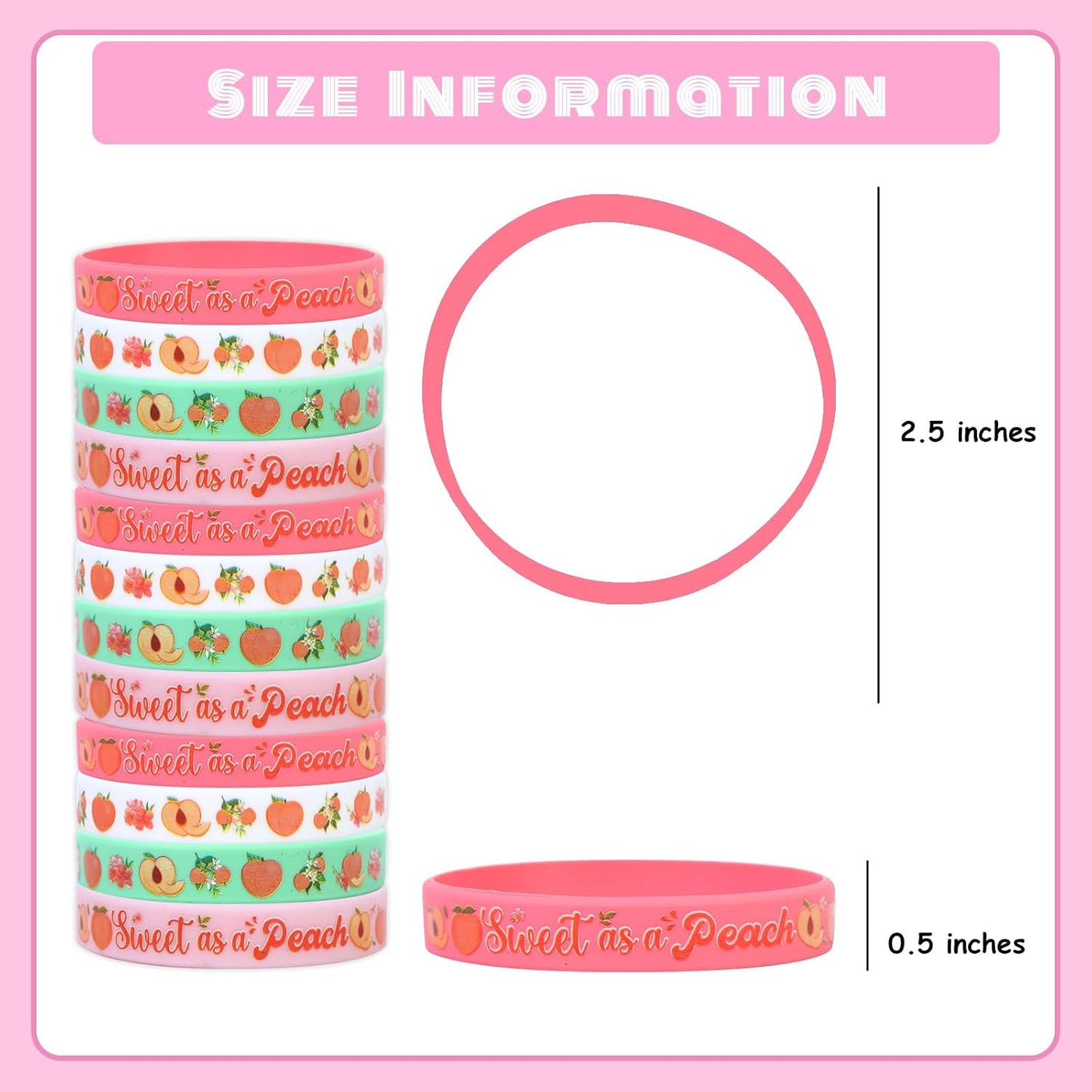 Serencatcher Sweet As a Peach Party Favors Bracelet, 24pcs One Sweet Peach Birthday Decorations Silicone Bracelets Peach Baby Shower Birthday Party Gift for Guest