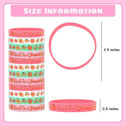 Serencatcher Sweet As a Peach Party Favors Bracelet, 24pcs One Sweet Peach Birthday Decorations Silicone Bracelets Peach Baby Shower Birthday Party Gift for Guest