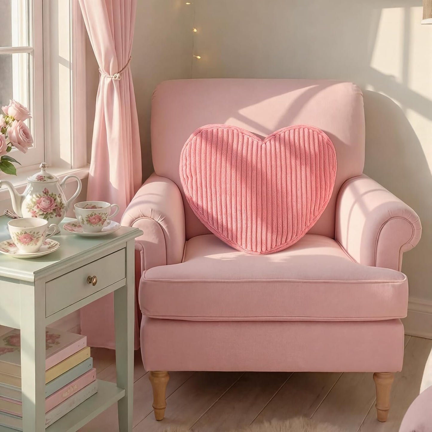 Sliner Pink Heart Pillow 13.7'' Heart Shaped Corduroy Decorative Throw Pillows Cute Soft Pink Cushion for Girls Women Room Bed Sofa Couch Aesthetic Home Decor Gift