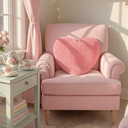 Sliner Pink Heart Pillow 13.7'' Heart Shaped Corduroy Decorative Throw Pillows Cute Soft Pink Cushion for Girls Women Room Bed Sofa Couch Aesthetic Home Decor Gift