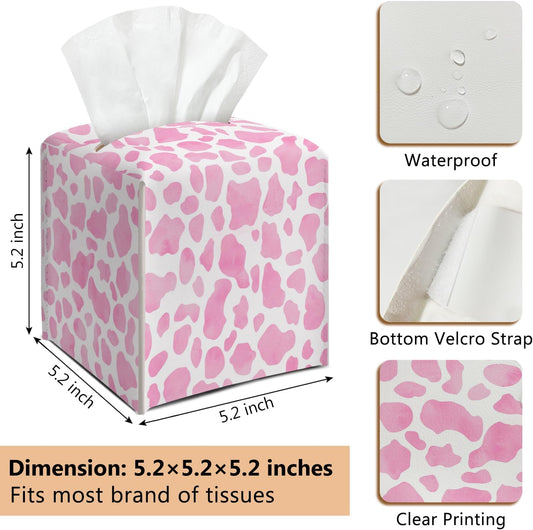 Pink Leopard Leather Tissue Box Cover Square Creative Decorative Tissue Holder for Bathroom Home Office Gifts for Women Girls Sister Bestie Daughter Housewarming Christmas Birthday Gifts - DH547