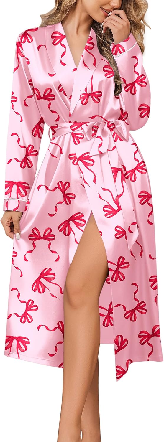 Ekouaer Silk Robes for Women Shawl Collar Satin Bathrobe Long Bride Wedding Party Robe Lightweight Sexy Sleepwear S-XXL