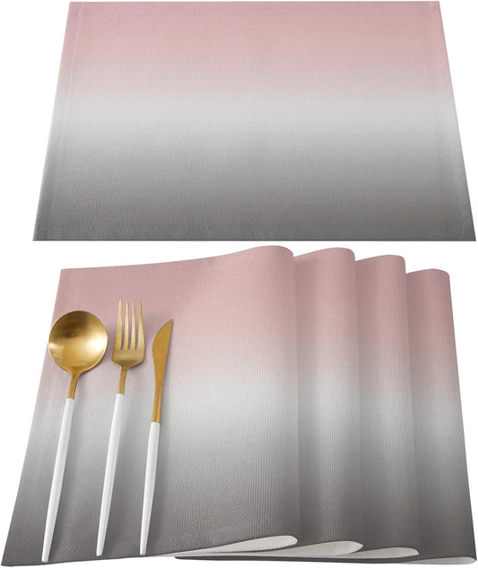 Pink Table Mats Set of 4 Ombre Placemats for Dining Table Pink and Grey Ombre Table Mats Gradient Gradual Color Table Decoration Holiday Banquet Kitchen Dining Non Slip Washable